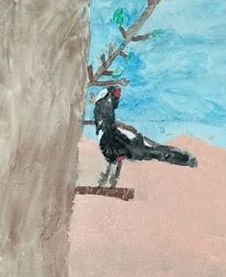 Pintura do pica-pau que visitou a escola, feita por um aluno do 3.º ano.